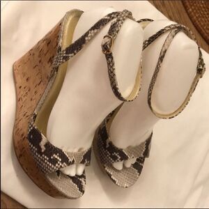 EMY MACK PYTHON PRINT WEDGE HEELS.  NEW